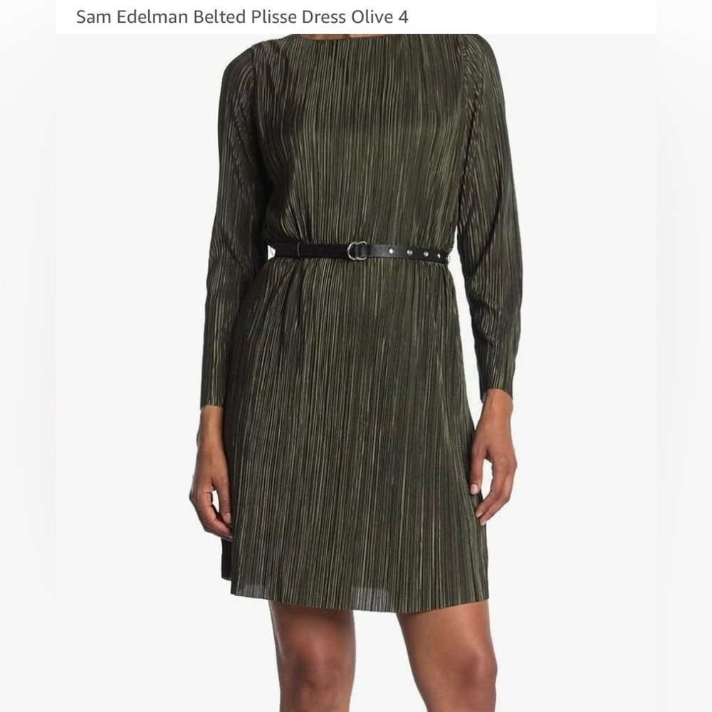 Sam Edelman Green Pleated Sheath Dress with Bishop Sleeves